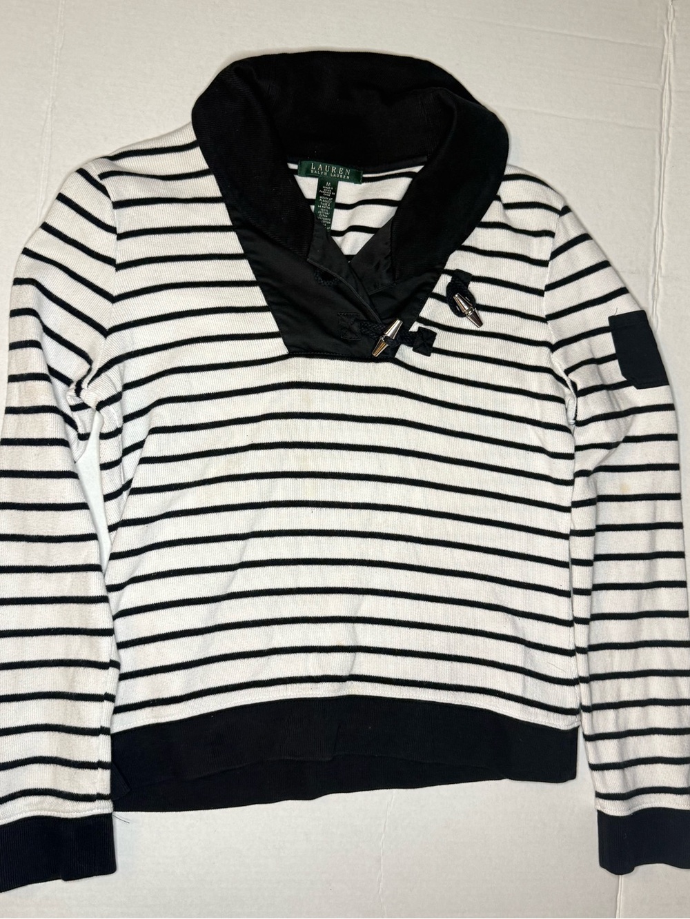 Ralph Lauren Black & White Striped Cowl Collar Sweater